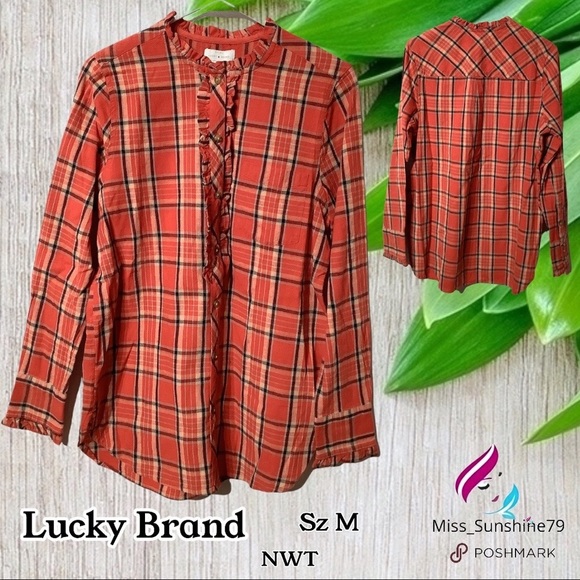 Lucky Brand Tops - Lucky Brand NWT - Sz M - ruffled button down plaid shirt 🥰